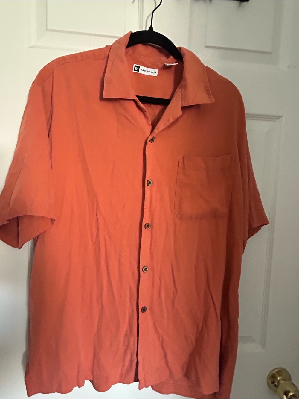 Bachrach Men's Large Short-Sleeve Button-Down Shirt in Burnt Orange
